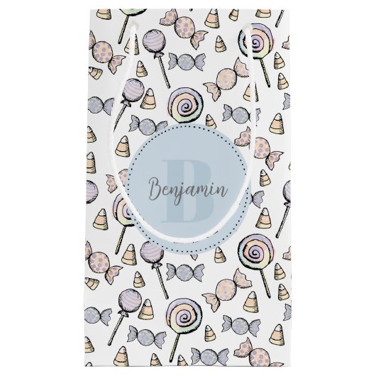 Schattige Pastel Gekleurd Snoep Thema Monogram en  Klein Cadeauzakje (Voorkant)