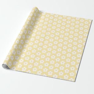 Schattige Pastel Gele Witte Cartoon Madeliefjesblo Cadeaupapier