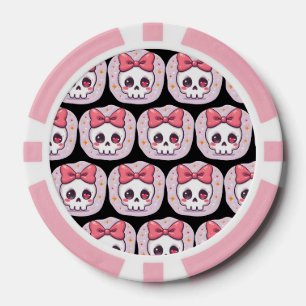 Schattige Pastel Goth Schedel met Strik Poker Chips
