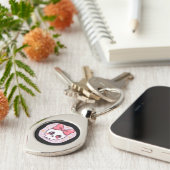 Schattige Pastel Goth Schedel met Strik Sleutelhanger (Zijkant)
