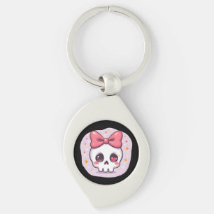 Schattige Pastel Goth Schedel met Strik Sleutelhanger
