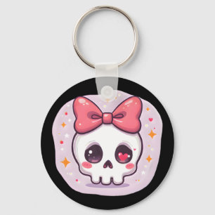 Schattige Pastel Goth Schedel met Strik Sleutelhanger