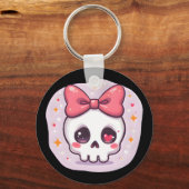 Schattige Pastel Goth Schedel met Strik Sleutelhanger (Achterkant)