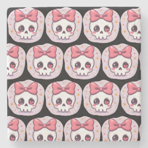 Schattige Pastel Goth Schedel met Strik Stenen Onderzetter