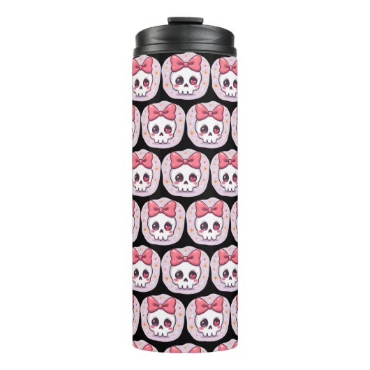 Schattige Pastel Goth Schedel met Strik Thermosbeker (Voorkant)