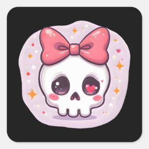 Schattige Pastel Goth Schedel met Strik Vierkante Sticker