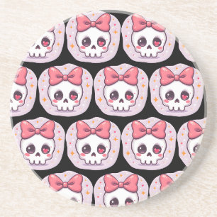 Schattige Pastel Goth Schedel met Strik Zandsteen Onderzetter