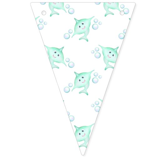 Schattige Pastel Groen Kinder Aquarel Shark Vlaggetjes (Eerste vlag)