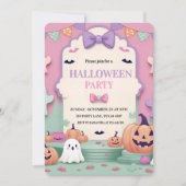 Schattige pastel Halloween feest | Kinder geest Feestdagenkaart (Voorkant)