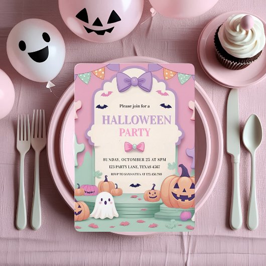 Schattige pastel Halloween feest | Kinder geest Feestdagenkaart