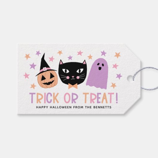 Schattige pastel halloween Trick or treat zwart ca Cadeaulabel (Voorkant (Horizontaal))
