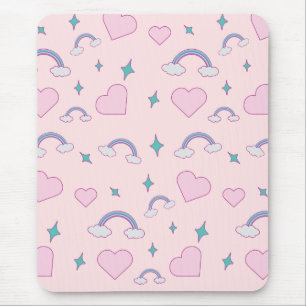 Schattige Pastel Harten & Regenboog Patroon   Kawa Muismat