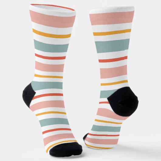 Schattige Pastel Horizontale Strepen Boho Roze Tea Sokken (Gebogen)