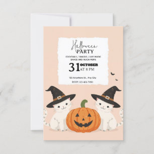 Schattige Pastel Kat & Pompoen Halloween Feest Uit Kaart