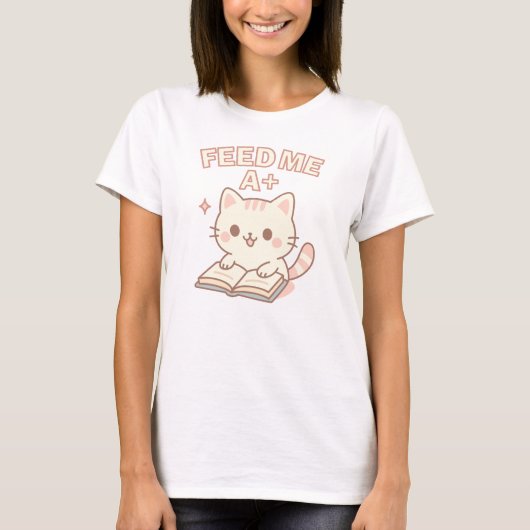 Schattige pastel kattenboek t-shirt (Voorkant)