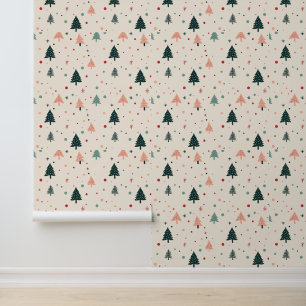 Schattige pastel kerstboompatroon behang