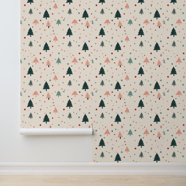 Schattige pastel kerstboompatroon behang (Applicatie)