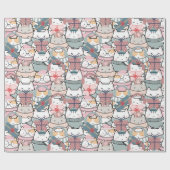 Schattige pastel kerstkat inpakpapier (Vlak)