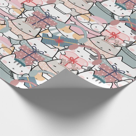 Schattige pastel kerstkat inpakpapier (Hoek)