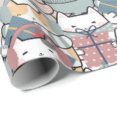 Schattige pastel kerstkat inpakpapier (Rol Hoek)