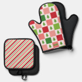 Schattige Pastel Kerstmis Ovenwant & Pannenlap Set (Voorkant / Achterkant)