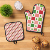 Schattige Pastel Kerstmis Ovenwant & Pannenlap Set (Top down)