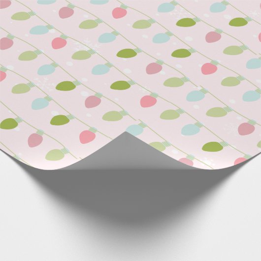 Schattige Pastel Kerstverlichting Roze Kerstmis Cadeaupapier (Hoek)