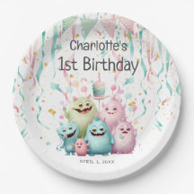 Schattige Pastel Kleine Monsters Meisje 1e Verjaar