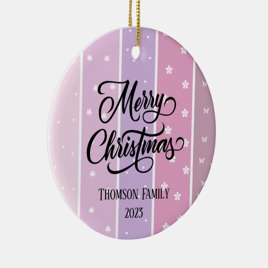 Schattige Pastel kleur Familienaam Kerst Keramisch Ornament (Rechts)