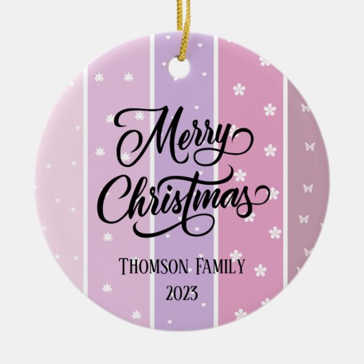 Schattige Pastel kleur Familienaam Kerst Keramisch Ornament (Voorkant)