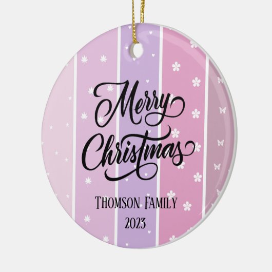 Schattige Pastel kleur Familienaam Kerst Keramisch Ornament (Links)