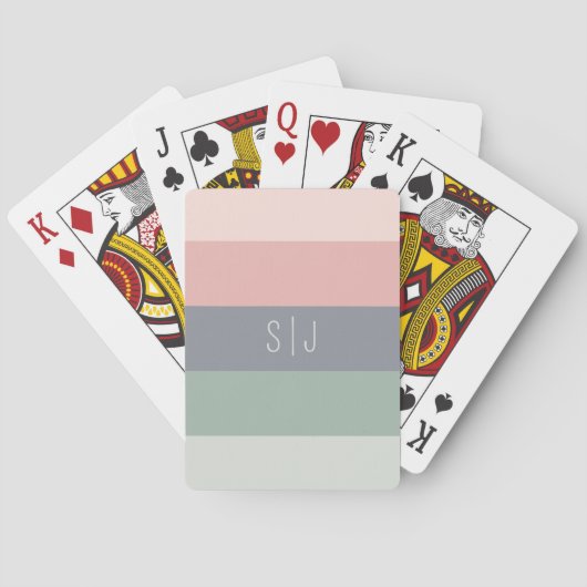Schattige Pastel Kleurblok Monogram Pokerkaarten (Achterkant)