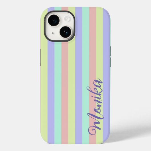 Schattige pastel kleurrijke strips gepersonaliseer Case-Mate iPhone case (Achterkant)
