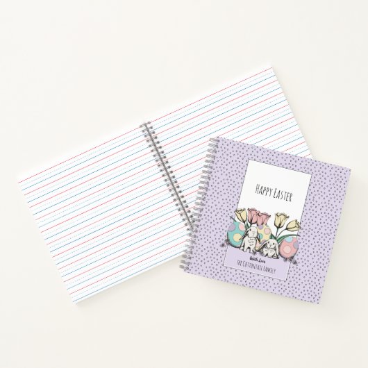 Schattige Pastel Konijntje Gelukkig Pasen Aangepas Notitieboek (Binnen)