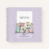 Schattige Pastel Konijntje Gelukkig Pasen Aangepas Notitieboek (Voorkant)