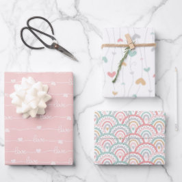 Schattige pastel liefde harten regenboog inpakpapi inpakpapier vel