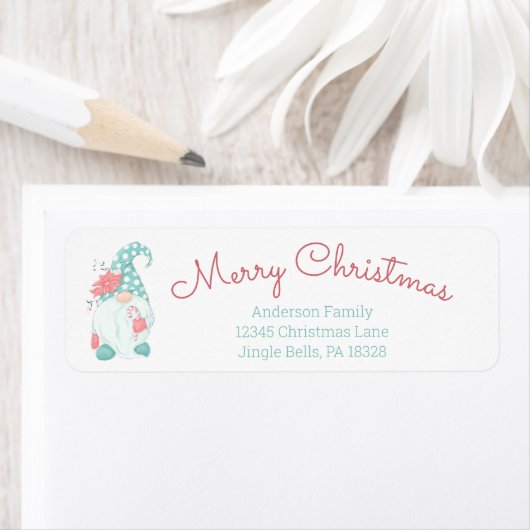 Schattige Pastel Merry Christmas Gnome Retouradres Etiket (Insitu)