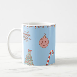 Schattige Pastel Nostalgische Retro Kerst Lichtbla Koffiemok