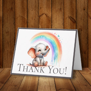 Schattige Pastel Olifant Regenboog Rand Bedankt Notitiekaartje
