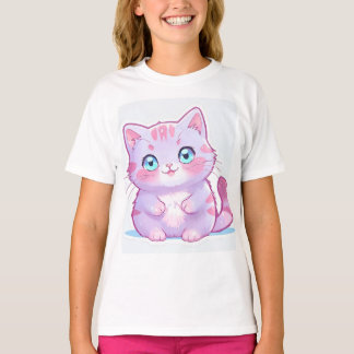 Schattige Pastel Paarse Cartoon Kat voor Meisjes T-shirt