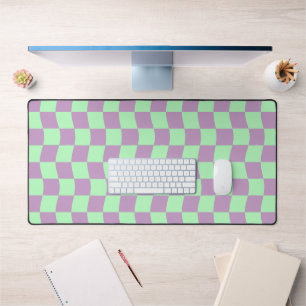 Schattige Pastel Paarse Groene Wavy Checkerboard P Bureaumat