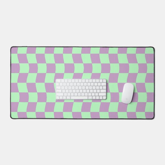 Schattige Pastel Paarse Groene Wavy Checkerboard P Bureaumat (Keyboard & Muis)