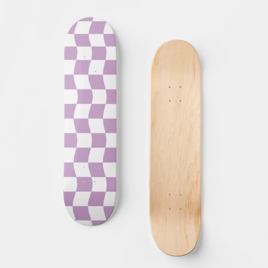 Schattige Pastel Paarse Witte Wavy Checkerboard Pa Persoonlijk Skateboard (Voorkant)