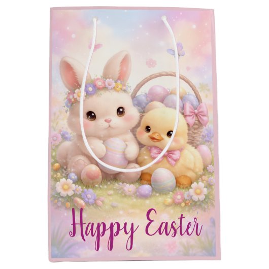 Schattige Pastel Paashaas & Eend Medium Cadeauzakje (Voorkant)
