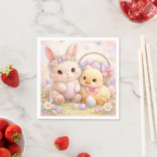 Schattige Pastel Paashaas & Eend Servet