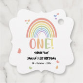 Schattige pastel regenboog 1e verjaardag bedankjes labels (Achterkant)