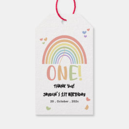 Schattige pastel regenboog 1e verjaardag cadeaulabel