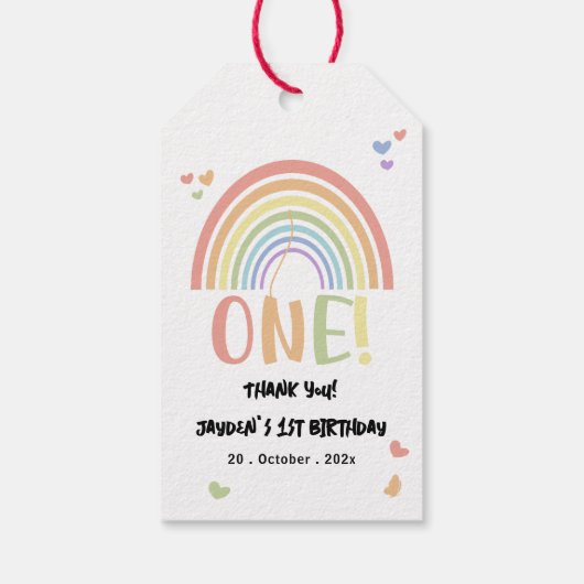 Schattige pastel regenboog 1e verjaardag cadeaulabel (Achterkant)