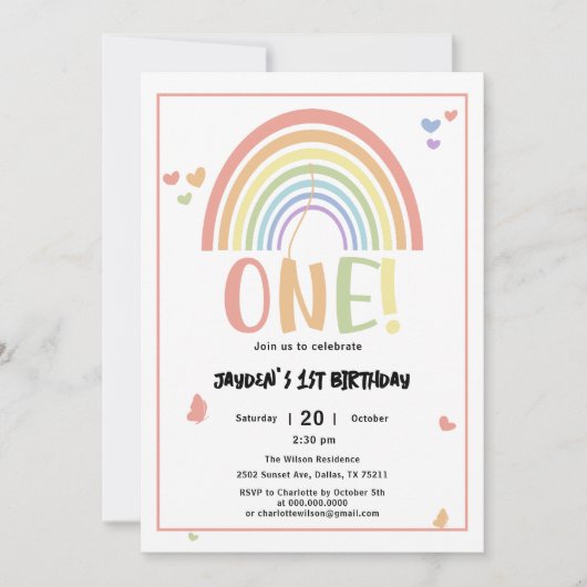 Schattige pastel regenboog 1e verjaardag kaart (Voorkant)