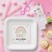 Schattige pastel regenboog 1e verjaardag papieren bordje (Feest)
